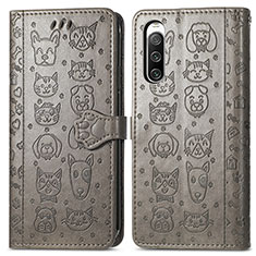 Leather Case Stands Fashionable Pattern Flip Cover Holder S03D for Sony Xperia 10 IV SO-52C Gray