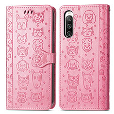 Leather Case Stands Fashionable Pattern Flip Cover Holder S03D for Sony Xperia 10 IV SO-52C Pink