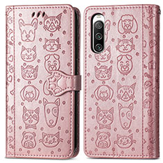 Leather Case Stands Fashionable Pattern Flip Cover Holder S03D for Sony Xperia 10 IV SO-52C Rose Gold