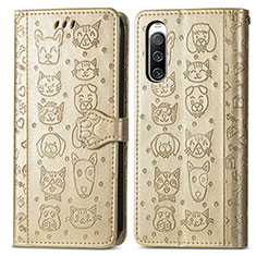 Leather Case Stands Fashionable Pattern Flip Cover Holder S03D for Sony Xperia 10 IV SOG07 Gold