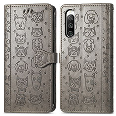 Leather Case Stands Fashionable Pattern Flip Cover Holder S03D for Sony Xperia 10 IV SOG07 Gray