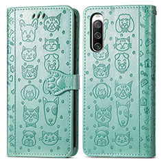 Leather Case Stands Fashionable Pattern Flip Cover Holder S03D for Sony Xperia 10 IV SOG07 Green