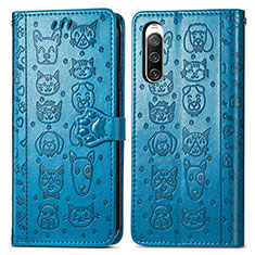 Leather Case Stands Fashionable Pattern Flip Cover Holder S03D for Sony Xperia 10 V Blue