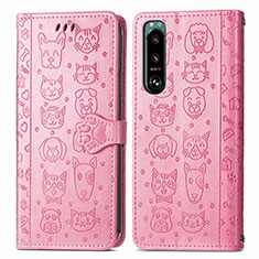 Leather Case Stands Fashionable Pattern Flip Cover Holder S03D for Sony Xperia 5 III SO-53B Pink