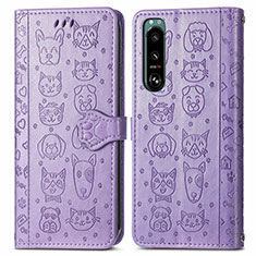 Leather Case Stands Fashionable Pattern Flip Cover Holder S03D for Sony Xperia 5 III SO-53B Purple