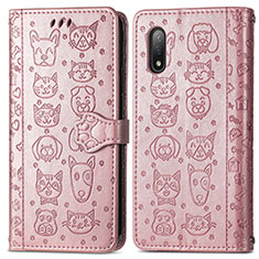 Leather Case Stands Fashionable Pattern Flip Cover Holder S03D for Sony Xperia Ace II Rose Gold