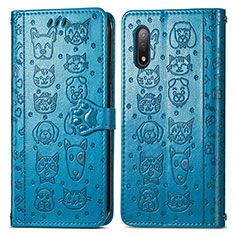 Leather Case Stands Fashionable Pattern Flip Cover Holder S03D for Sony Xperia Ace II SO-41B Blue