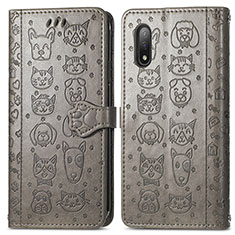 Leather Case Stands Fashionable Pattern Flip Cover Holder S03D for Sony Xperia Ace II SO-41B Gray