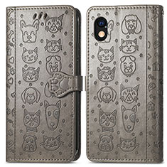 Leather Case Stands Fashionable Pattern Flip Cover Holder S03D for Sony Xperia Ace III Gray