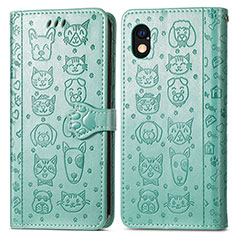 Leather Case Stands Fashionable Pattern Flip Cover Holder S03D for Sony Xperia Ace III SO-53C Green