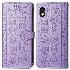 Leather Case Stands Fashionable Pattern Flip Cover Holder S03D for Sony Xperia Ace III SO-53C Purple
