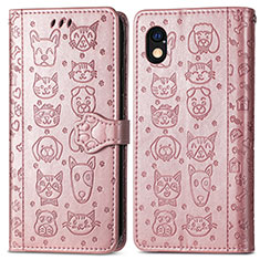 Leather Case Stands Fashionable Pattern Flip Cover Holder S03D for Sony Xperia Ace III SO-53C Rose Gold