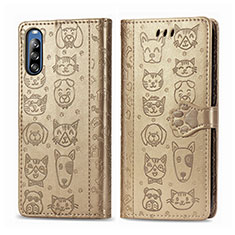 Leather Case Stands Fashionable Pattern Flip Cover Holder S03D for Sony Xperia L4 Gold