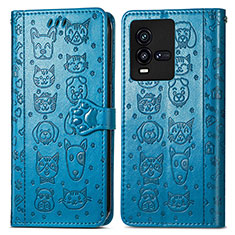 Leather Case Stands Fashionable Pattern Flip Cover Holder S03D for Vivo iQOO 9T 5G Blue