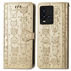 Leather Case Stands Fashionable Pattern Flip Cover Holder S03D for Vivo iQOO 9T 5G Gold