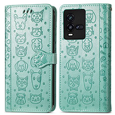 Leather Case Stands Fashionable Pattern Flip Cover Holder S03D for Vivo iQOO 9T 5G Green