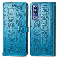 Leather Case Stands Fashionable Pattern Flip Cover Holder S03D for Vivo iQOO Z3 5G Blue