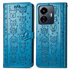 Leather Case Stands Fashionable Pattern Flip Cover Holder S03D for Vivo iQOO Z6 Lite 5G Blue