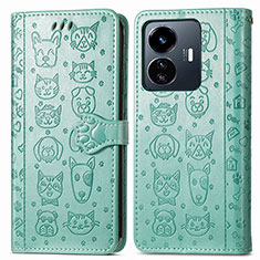 Leather Case Stands Fashionable Pattern Flip Cover Holder S03D for Vivo iQOO Z6 Lite 5G Green