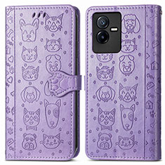 Leather Case Stands Fashionable Pattern Flip Cover Holder S03D for Vivo T2x 5G Purple