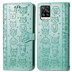 Leather Case Stands Fashionable Pattern Flip Cover Holder S03D for Vivo V20 (2021) Green