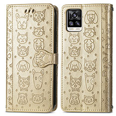 Leather Case Stands Fashionable Pattern Flip Cover Holder S03D for Vivo V20 Gold