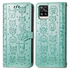 Leather Case Stands Fashionable Pattern Flip Cover Holder S03D for Vivo V20 Green