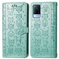 Leather Case Stands Fashionable Pattern Flip Cover Holder S03D for Vivo V21 5G Green