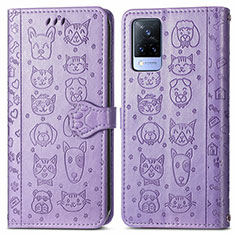 Leather Case Stands Fashionable Pattern Flip Cover Holder S03D for Vivo V21 5G Purple