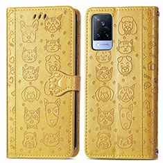 Leather Case Stands Fashionable Pattern Flip Cover Holder S03D for Vivo V21 5G Yellow