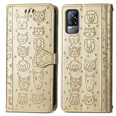 Leather Case Stands Fashionable Pattern Flip Cover Holder S03D for Vivo V21e 4G Gold