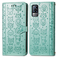 Leather Case Stands Fashionable Pattern Flip Cover Holder S03D for Vivo V21e 4G Green