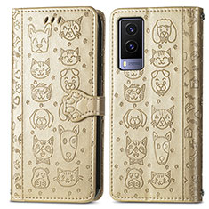 Leather Case Stands Fashionable Pattern Flip Cover Holder S03D for Vivo V21e 5G Gold