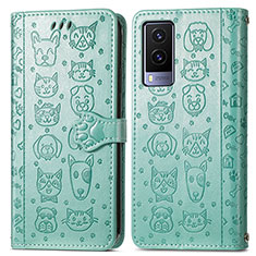 Leather Case Stands Fashionable Pattern Flip Cover Holder S03D for Vivo V21e 5G Green