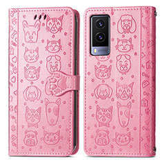 Leather Case Stands Fashionable Pattern Flip Cover Holder S03D for Vivo V21e 5G Pink