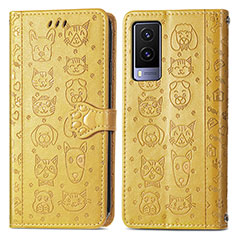 Leather Case Stands Fashionable Pattern Flip Cover Holder S03D for Vivo V21e 5G Yellow