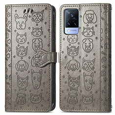 Leather Case Stands Fashionable Pattern Flip Cover Holder S03D for Vivo V21s 5G Gray