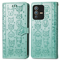 Leather Case Stands Fashionable Pattern Flip Cover Holder S03D for Vivo V23 5G Green