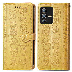 Leather Case Stands Fashionable Pattern Flip Cover Holder S03D for Vivo V23 Pro 5G Yellow