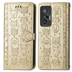 Leather Case Stands Fashionable Pattern Flip Cover Holder S03D for Vivo X70t Gold