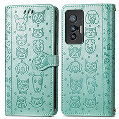 Leather Case Stands Fashionable Pattern Flip Cover Holder S03D for Vivo X70t Green