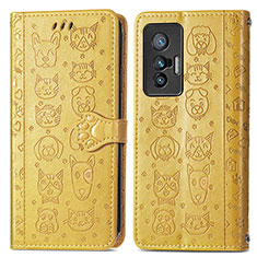 Leather Case Stands Fashionable Pattern Flip Cover Holder S03D for Vivo X70t Yellow