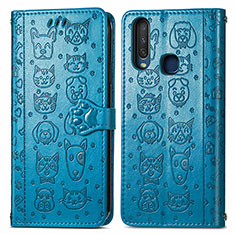 Leather Case Stands Fashionable Pattern Flip Cover Holder S03D for Vivo Y11 Blue