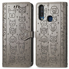 Leather Case Stands Fashionable Pattern Flip Cover Holder S03D for Vivo Y11 Gray