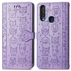 Leather Case Stands Fashionable Pattern Flip Cover Holder S03D for Vivo Y11 Purple