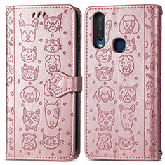 Leather Case Stands Fashionable Pattern Flip Cover Holder S03D for Vivo Y11 Rose Gold