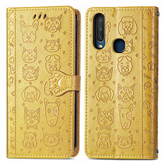 Leather Case Stands Fashionable Pattern Flip Cover Holder S03D for Vivo Y11 Yellow