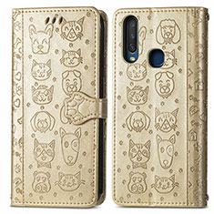 Leather Case Stands Fashionable Pattern Flip Cover Holder S03D for Vivo Y12 Gold