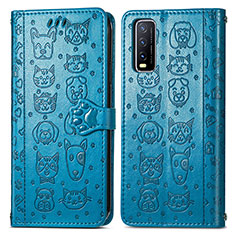 Leather Case Stands Fashionable Pattern Flip Cover Holder S03D for Vivo Y12A Blue