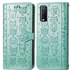 Leather Case Stands Fashionable Pattern Flip Cover Holder S03D for Vivo Y12A Green